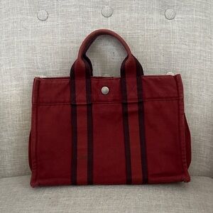 Hermes Burgundy Canvas Tote Bag